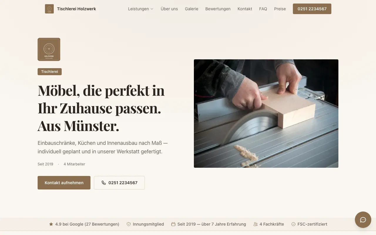 Tischler & Schreiner Website Beispiel