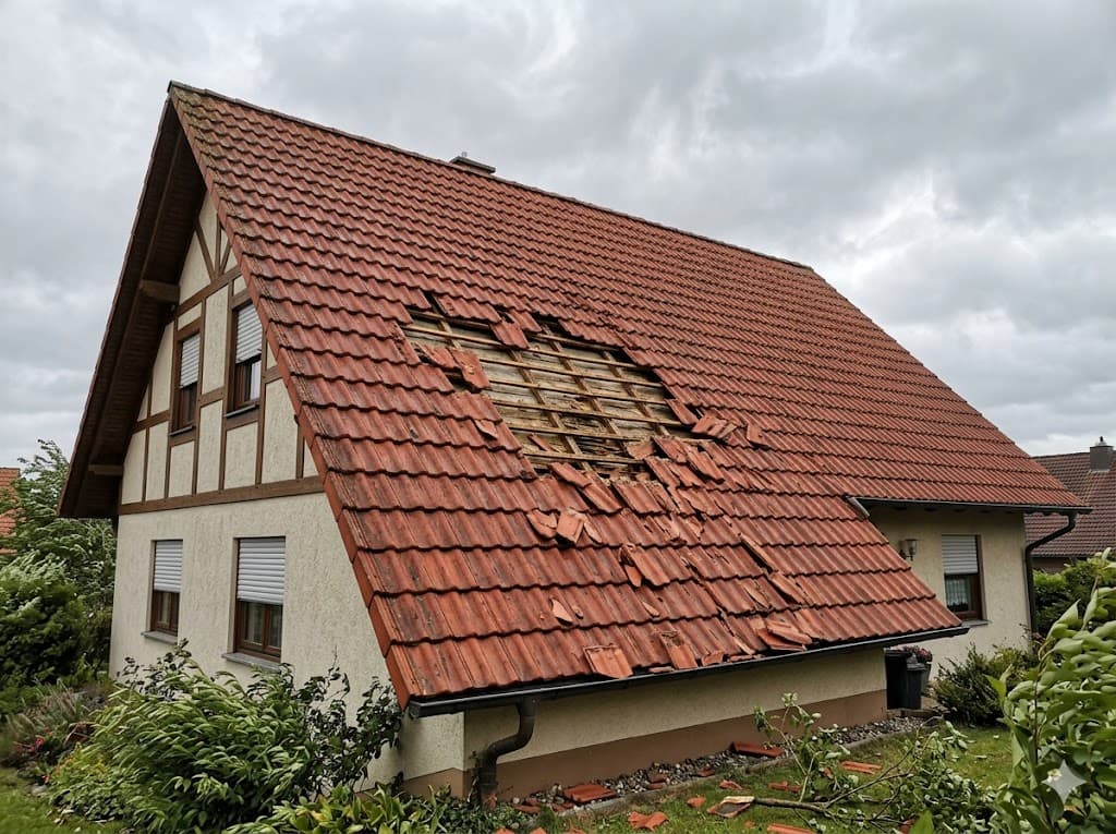 Steildach-Sanierung nach Sturmschaden — Vorher